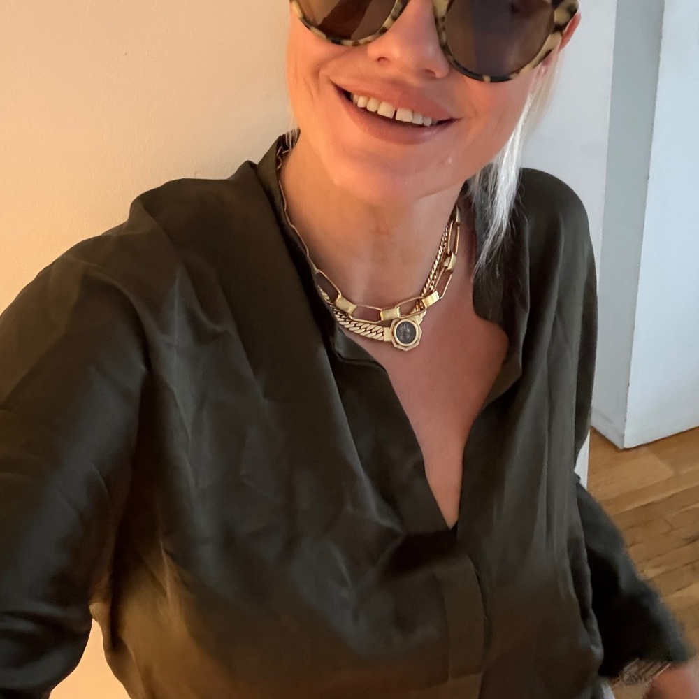 Vince Silk Satin Band-Collar Blouse